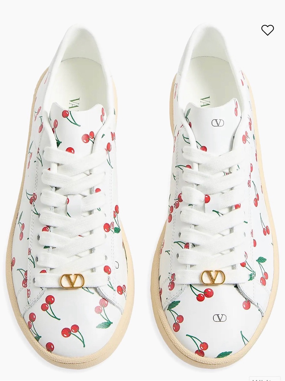 Valentino Garavani White Cherry-Print Leather Sneakers with Gold V Logo